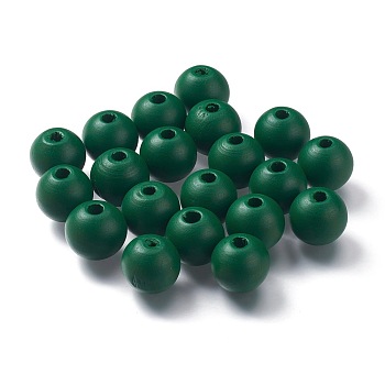 Painted Natural Wood Beads, Round, Dark Green, 16mm, Hole: 4mm