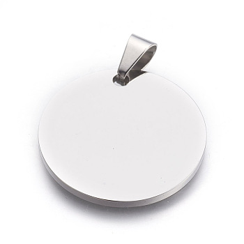 304 Stainless Steel Stamping Blank Tag Pendants, Flat Round, Stainless Steel Color, 30x2mm, Hole: 4.5x9mm