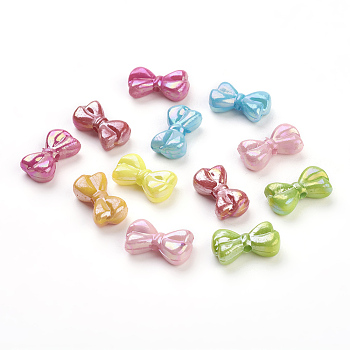 Mixed Opaque Acrylic Bowknot Beads, AB Color, 18x10x6mm, Hole: 2mm