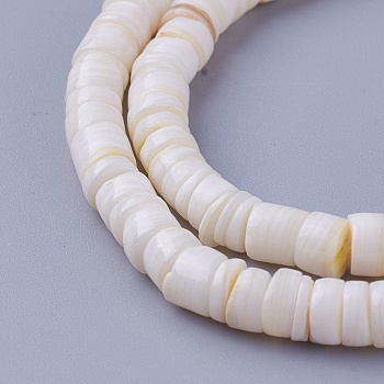 Shell Beads Strands, Disc, Seashell Color, 4.9~6x0.4~6mm, Hole: 1.4mm,  about 15.94 inch~16.14 inch(40.5~41cm)