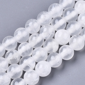 Natural Selenite Beads Strands, Round, Grade A, Grade A, 6mm, Hole: 0.9mm, about 64~65pcs/strand, 15.35 inch~15.59 inch(39~39.6cm)
