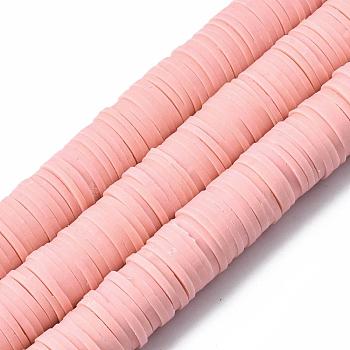 Flat Round Eco-Friendly Handmade Polymer Clay Beads, Disc Heishi Beads for Hawaiian Earring Bracelet Necklace Jewelry Making, Pink, 12mm