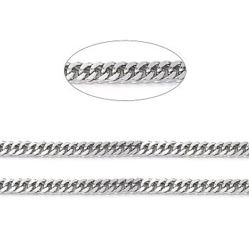 304 Stainless Steel Cuban Link Chains, Chunky Curb Chains, Diamond Cut Chains, with Spool, Unwelded, Faceted, Stainless Steel Color, 10mm, 16.4 Feet(5m)/bag