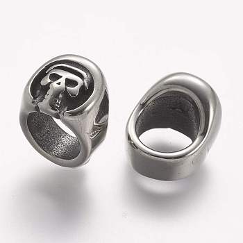 304 Stainless Steel Slide Charms, Skull, Large Hole Beads, Antique Silver, 11x10x11mm, Hole: 8mm
