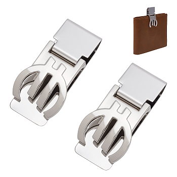 2Pcs Stainless Steel & Alloy Money Clips, Platinum & Stainless Steel Color, 59x29.5x10mm