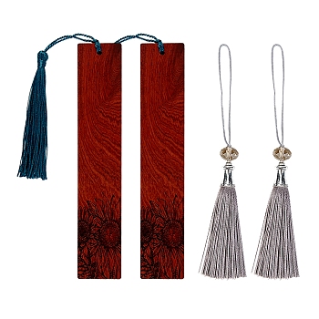 DIY Wood Bookmarks, with Tassel Pendant Decoration and Polyester Tassel Big Pendant Decorations, Saddle Brown, 127mm