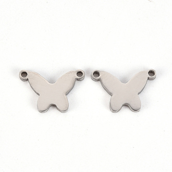 201 Stainless Steel Pendants, Laser Cut, Butterfly, Stainless Steel Color, 8x12x1mm, Hole: 1mm
