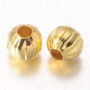 Iron Corrugated Beads, Golden, Round, 6mm in diameter, Hole:2mm