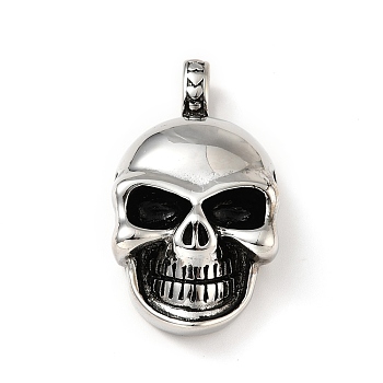 304 Stainless Steel Pendants, Skull, Antique Silver, 45x23.5x11mm, Hole: 6.5x5mm