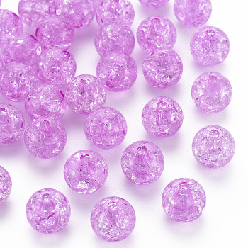 Transparent Crackle Acrylic Beads, Round, Violet, 12x11mm, Hole: 2mm, about 566pcs/500g.