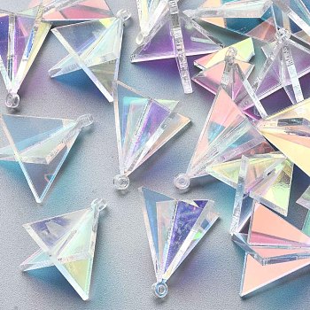 Transparent Acrylic Pendants, Laser Style, 3D Triangle, Loops, Clear, 21.5x21.5x21.5mm, Hole: 1.5mm