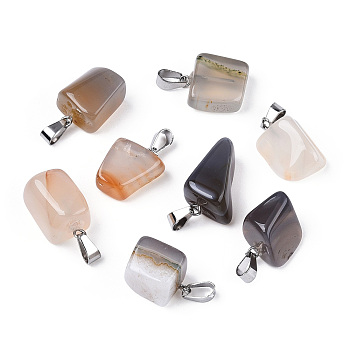 Natural Grey Agate Pendants, with Stainless Steel Snap On Bails, Nuggets, 15~35x10~20x5~15mm, Hole: 3x7.5mm