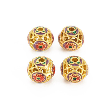 Rack Plating Alloy Enamel Beads, Long-Lasting Plated, Matte Style, Cadmium Free & Nickel Free & Lead Free, Round, Slate Blue, 10x9mm, Hole: 1.8mm