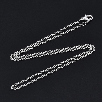 Brass Cable Chain Necklace, Rack Plating, with Alloy Lobster Clasps, Silver, 40x0.15cm