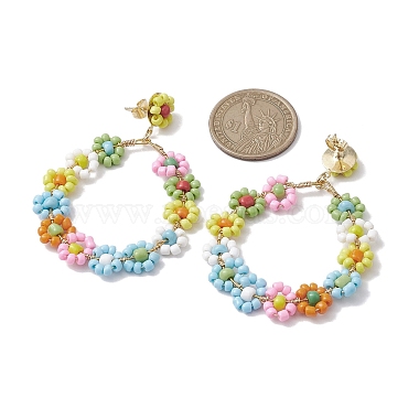 boucles d'oreilles pendantes en perles de rocaille en verre à fleurs tissées(EJEW-JE05816)-3