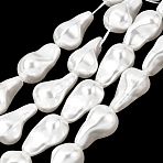 Electroplated Glass Shell Pearl Beads Strands, Nuggets, White, 21~22.5x13mm, Hole: 1mm, about 17~18pcs/strand, 15.87~5.16''(38.5cm)(BSHE-B009-B01-13x21mm)