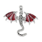 Tibetan Style Alloy Enamel Pendants, Rhinestone Settings, Dragon Charms, Antique Silver, 38x40.5x2.5mm, Hole: 1.6mm, Fit for 1.2mm Rhinestone(AL-G002-04AS)