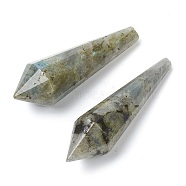Natural Labradorite Beads, Healing Stones, Reiki Energy Balancing Meditation Therapy Wand, No Hole/Undrilled, for Wire Wrapped Pendant Making, Bullet, 51.5~56x14.7~16.2mm(G-H256-05)