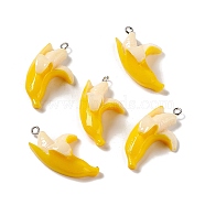 Opaque Resin Pendants, Imitation Food, with Platinum Tone Iron Loops, Banana, Gold, 35x19x12mm, Hole: 2mm(RESI-G040-B05)