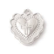 Alloy Pendants, Heart with Cross, Platinum, 19x17x3mm, Hole: 2mm(PALLOY-F282-10P)