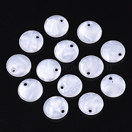 Acrylic Charms, Pearlized, Flat Round, Creamy White, 10x3mm, Hole: 1.2mm(X-OACR-N008-21)