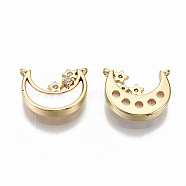 Brass Micro Pave Clear Cubic Zirconia Charms, with Shell, Moon with Star, Nickel Free, Real 18K Gold Plated, 12x10x3mm, Hole: 1mm(KK-R114-09-NF)
