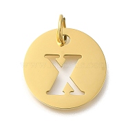 Ion Plating(IP) 304 Stainless Steel Pendants, with Jump Ring, Laser Cut, Flat Round with Letter Charm, Real 18K Gold Plated, Letter X, 20x1mm, Hole: 4.5mm(STAS-M074-01G-X)