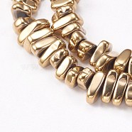 Electroplated Non-magnetic Synthetic Hematite Beads Strands, Nuggets, Light Gold Plated, 4~6x5~12x3mm, Hole: 0.7mm, about 100pcs/strand, 15.7 inch(40cm)(G-P367-G04)