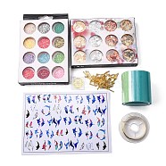 Olycraft UV Gel Nail Art Tinfoil, with Copper Wire, Laser Shining Nail Art Glitter,Seamless Paper Tape,Plastic Picture Laser Stickers,Zinc Alloy Cabochons, Brass Stickers, Mixed Color, Bottle: 28.5x13mm, 12pc/box(MRMJ-OC0001-70)
