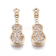 Brass Micro Pave Clear Cubic Zirconia Pendants, Long-Lasting Plated, Cadmium Free & Lead Free, Guitar, Light Gold, 17x6x1.5mm, Hole: 1mm(KK-S359-113-RS)