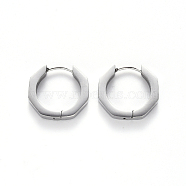 304 Stainless Steel Huggie Hoop Earrings, Octagon, Stainless Steel Color, 16x17x3mm, Pin: 1mm(STAS-S103-25P)