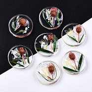 Transparent Clear Epoxy Resin Cabochons, with Dried Flowers and Shell, Flat Round, Sienna, 20x7mm(KY-S163-188A)