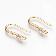 Brass Micro Pave Clear Cubic Zirconia Earring Hooks, Ear Wire, with Horizontal Loop, Nickel Free, Real 18K Gold Plated, Clear, 18x3mm, Hole: 1.4mm, 21 Gauge, Pin: 0.7mm(KK-R117-061-NF)