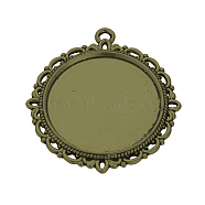 Tibetan Style Alloy Pendant Cabochon Settings, Flat Round, Cadmium Free & Nickel Free & Lead Free, Antique Bronze, Tray: 25mm, 37x34x2mm, Hole: 2mm, about 85pcs/500g(TIBE-T003-06AB-NR)