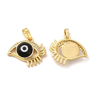 Rack Plating Brass Micro Pave Clear Cubic Zirconia Pendants, with Handmade Evil Eye Lampwork, Cadmium Free & Lead Free, Long-Lasting Real 18K Gold Plated, Eye Charm, Black, 17x19.5x5mm, Hole: 6x3mm(LAMP-A153-02G-01)