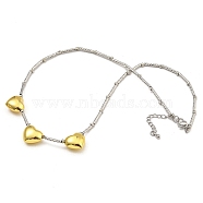 Rack Plating Brass Bib Necklaces for Women, Real 18K Gold Plated & Platinum, Cadmium Free & Lead Free, Long-Lasting Plated, Heart, 15.32 inch(39cm), Heart: 13.5x15mm(NJEW-C059-09G-02)