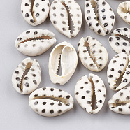 Printed Cowrie Shell Beads, No Hole/Undrilled, Black, 20~26x13~18x5~7mm(X-SHEL-S274-02F)