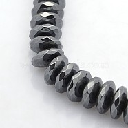 Electroplate Non-magnetic Synthetic Hematite Beads Strands, Faceted Rondelle, Black Plated, 8x3mm, Hole: 1mm, about 106pcs/strand, 15.1 inch(G-J208H-03)