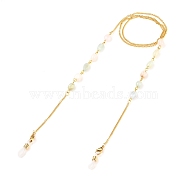 304 Stainless Steel Eyeglasses Chains, Neck Strap for Eyeglasses, with Natural Morganite, Lobster Claw Clasps and Rubber Loop Ends, Golden, 27.95 inch(71cm)(AJEW-EH00256-02)