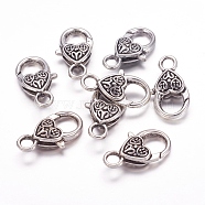 Tibetan Style Heart Lobster Claw Clasps, Cadmium Free & Lead Free, Antique Silver, 26.5x14x6mm, Hole: 4mm(LF014Y)