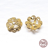 Real 18K Gold Plated 4-Petal 925 Sterling Silver Bead Caps, Flower, Golden, 7.5x3.5mm, Hole: 1mm, about 90pcs/20g(STER-M100-07)