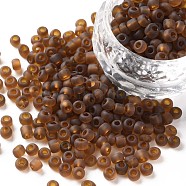 (Repacking Service Available) Glass Seed Beads, Frosted Colors, Round, Coconut Brown, 6/0, 4mm, Hole: 1~1.5mm, about 12g/bag(SEED-C017-4mm-M13)