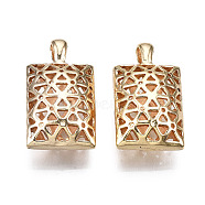 Brass Pendants, Hollow, Nickel Free, Rectangle, Real 18K Gold Plated, 23x13x9mm, Hole: 3x2.5mm(KK-S356-369G-NF)