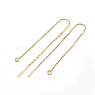 Brass Stud Earring Findings, with Loop, Ear Threads, Real 18K Gold Plated, 100~109mm, Hole: 2mm, Pin: 0.8mm(X-KK-T032-163G)