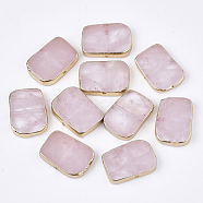 Electroplate Natural Rose Quartz Beads, Rectangle, 13~14x18~19x3~4mm, Hole: 1mm(G-S344-100)