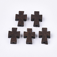 Natural Wooden Beads, Dyed, Cross, Coconut Brown, 13.5x10x4.5mm, Hole: 1.5mm(X-WOOD-S050-39)