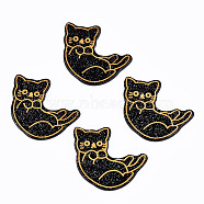 Cellulose Acetate(Resin) Pendants, with Glitter Powder, Cat, Black, 39x35x2.5mm, Hole: 1.5mm(RESI-T051-02A)
