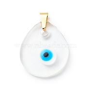 Handmade Lampwork Pendants, with 201 Stainless Steel Findings, Teardrop with Evil Eye, Clear, 34.5x29.5x5.5mm, Hole: 4x4mm(PALLOY-JF01875-03)