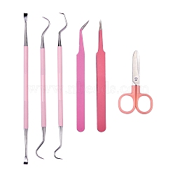 6Pcs Weeding Tools set, Gardening Tool Kit with 201 Stainless Steel Beading Tweezers, Iron Scissor and Stainaless Probe, Pink, 12.3x0.9cm(TOOL-SZ0001-16)