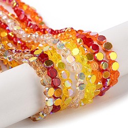 Transparent Electroplate Glass Beads Strands, AB Color Plated, Faceted, Flat Round, Mixed Color, 4x4x2.5mm, Hole: 1.1mm, about 145~155pcs/strand, 20.08''~21.65''(51~55cm)(GLAA-Q099-A01-M02)